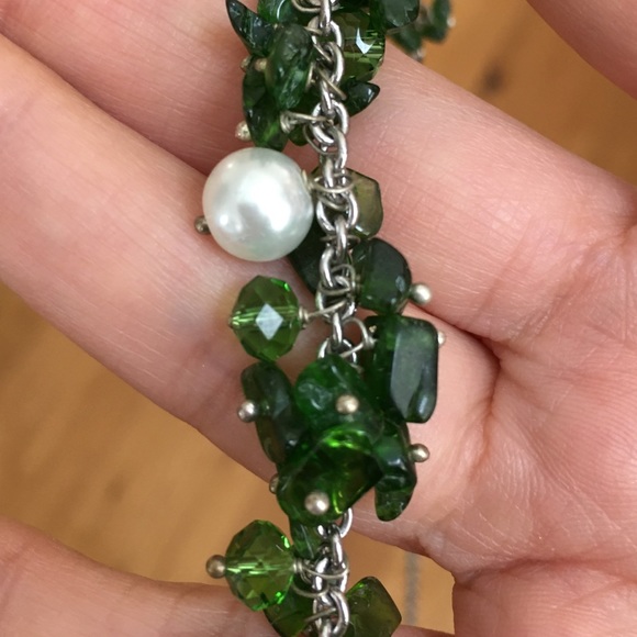 Natural chrome diopside cultured freshwater pearl stainless steel necklace - Picture 7 of 9